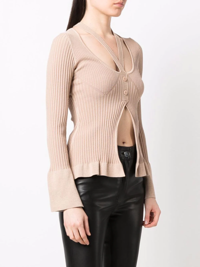 Andreädamo Cropped Ribbed-knit Cardigan In Nude