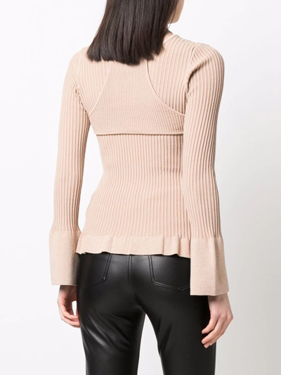 Andreädamo Cropped Ribbed-knit Cardigan In Nude
