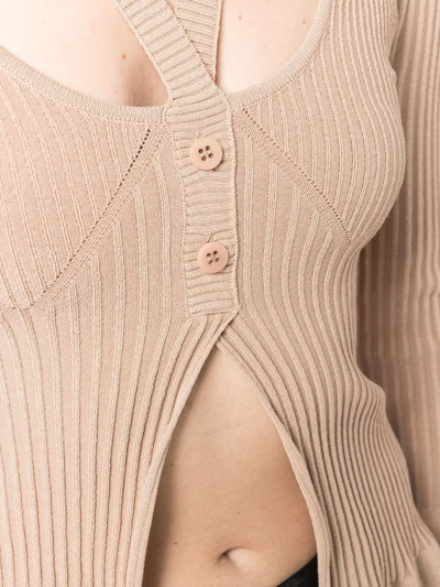 Andreädamo Cropped Ribbed-knit Cardigan In Nude
