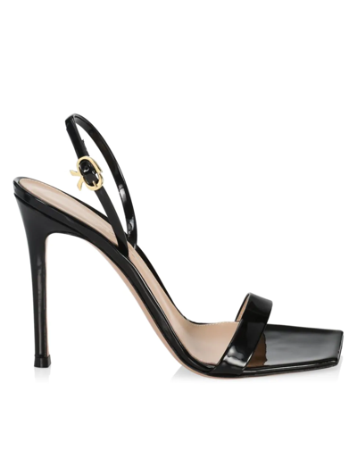 Shop Gianvito Rossi Women's Vernice Ribbon Patent Leather Sandals In Black