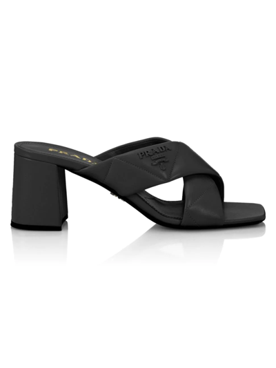 Shop Prada Women's Crisscross Quilted Leather Mules In Nero