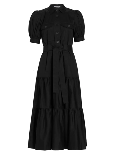 Shop Derek Lam 10 Crosby Women's Buffy Poplin Utility Fit & Flare Midi-dress In Black