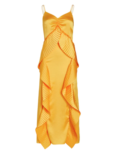 Shop Amur Women's Leena Pleated Ruffle Slip Dress In Tuscany Yellow