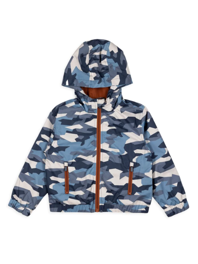 Shop Miles The Label Boy's Abstract Camo-print Raincoat In Dusty Blue