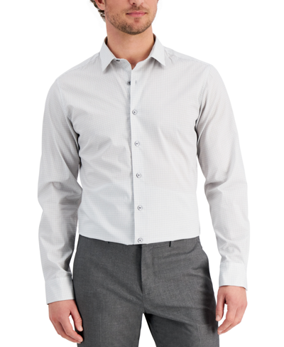 Shop Alfani Men's Slim Fit Houndstooth Dress Shirt, Created For Macy's In Grey White