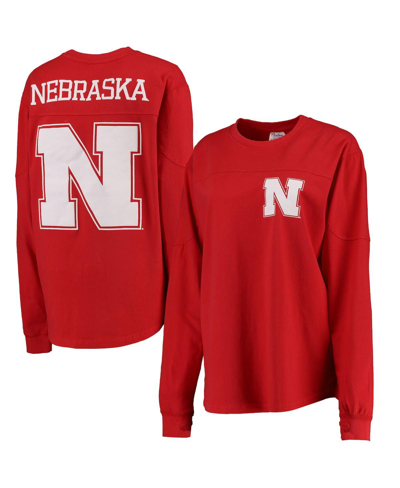 Shop Pressbox Women's  Scarlet Nebraska Huskers The Big Shirt Oversized Long Sleeve T-shirt