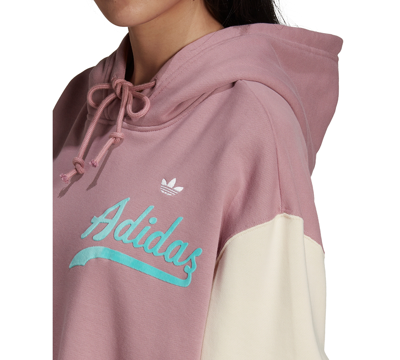 Shop Adidas Originals Adidas Women's Colorblocked Cropped Hoodie In Magic Mauve/wonder White