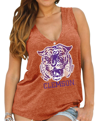 Shop Retro Brand Women's Clemson Tigers Orange Relaxed Henley Tank Top