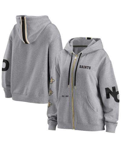Shop Wear By Erin Andrews Women's  Heathered Gray New Orleans Saints Plus Size Taped Full-zip Hoodie