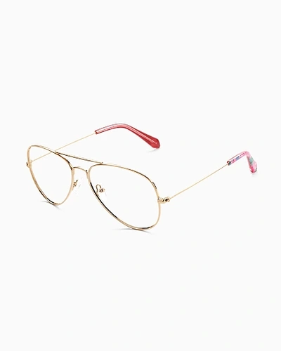 Lilly Pulitzer Palm Tree Blue Light Glasses In Gold Metallic