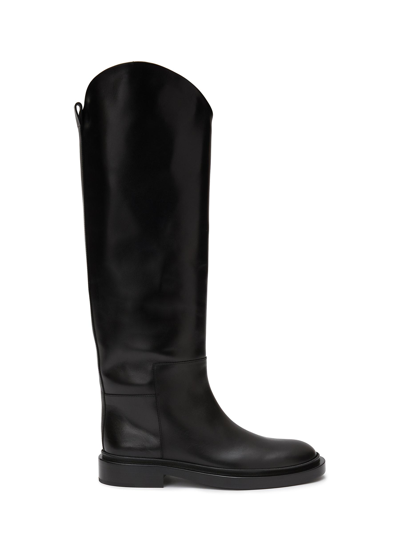 Shop Jil Sander Round Toe Leather Riding Boots In Black