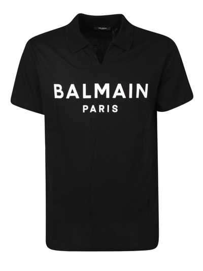 Shop Balmain Logo-print Polo Shirt In Black
