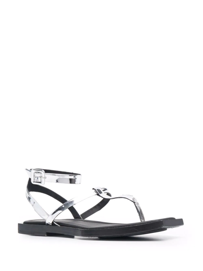 Shop Ami Alexandre Mattiussi Metallic Flat Sandals In Silver