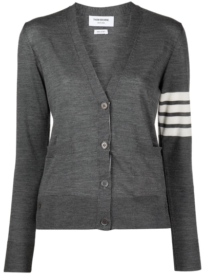 Shop Thom Browne 4-bar Stripe V-neck Cardigan In Grau