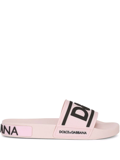 Shop Dolce & Gabbana Logo-strap Slides In Rosa
