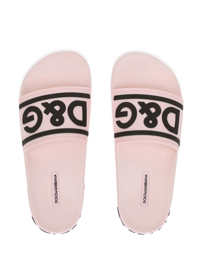 Shop Dolce & Gabbana Logo-strap Slides In Rosa