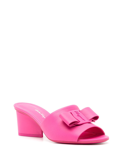 Ferragamo Leather Valery Mules 55 In Rosa