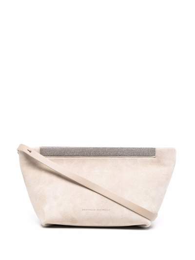 Shop Brunello Cucinelli Brass-embellished Crossbody Bag In Grau