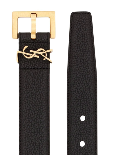 Shop Saint Laurent Monogram-logo Wide Leather Belt In Schwarz