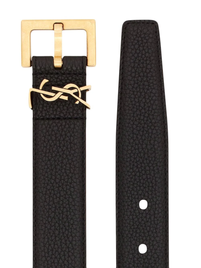 Saint Laurent Monogram-logo Wide Leather Belt In Schwarz