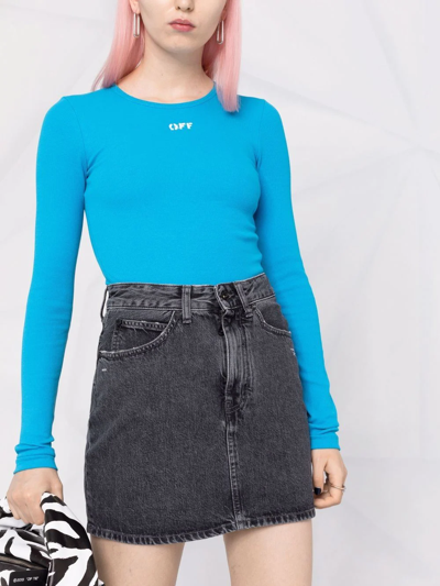 Off-white Logo-print Denim Skirt In Grey
