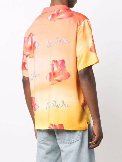 Shop Blue Sky Inn Lotus-print Shortsleeved Bowling Shirt In Orange