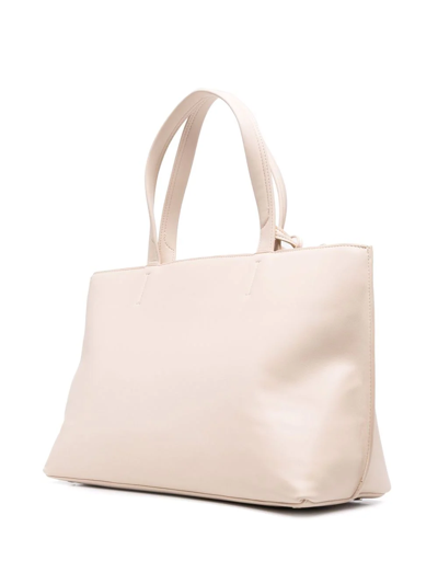 Shop Calvin Klein Perforated-logo Tote Bag In Nude