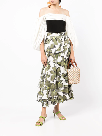 Shop Aje Floral-print Layered Maxi Skirt In Weiss