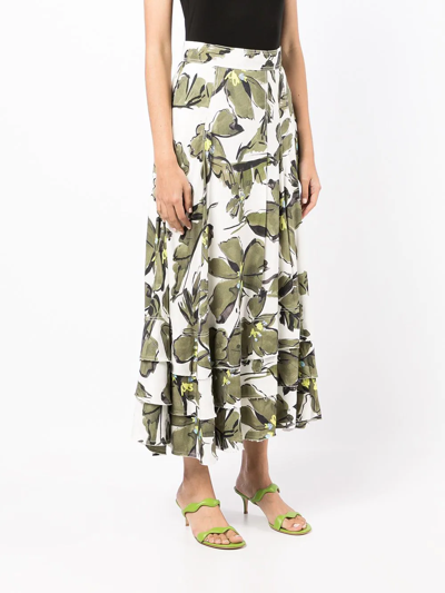 Shop Aje Floral-print Layered Maxi Skirt In Weiss