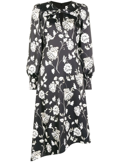 Shop Monique Lhuillier Floral-print Asymmetrical Dress In Schwarz