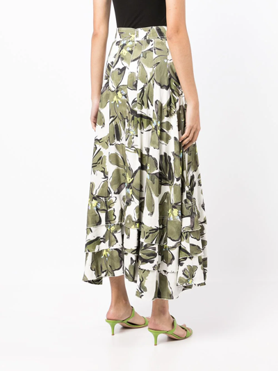 Shop Aje Floral-print Layered Maxi Skirt In Weiss
