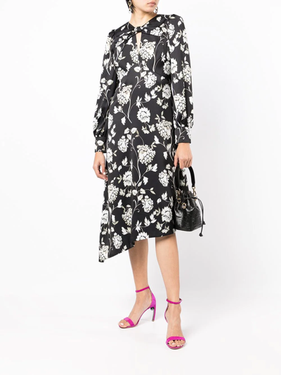 Shop Monique Lhuillier Floral-print Asymmetrical Dress In Schwarz