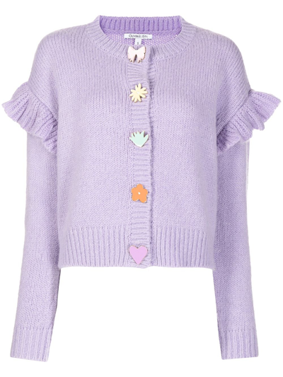 Shop Olivia Rubin Rosalie Ribbed-knit Cardigan In Violett