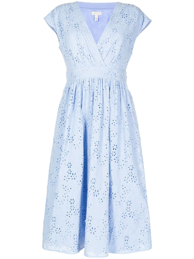 Shop Monique Lhuillier Broderie-anglaise Sleeveless Shirt Dress In Blau