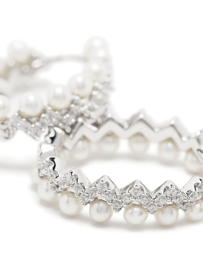 Shop Apm Monaco Up And Down Pearl-embellished Hoop Earrings In Silber