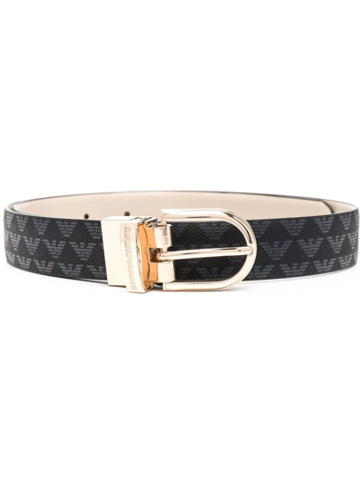 Shop Emporio Armani Monogram-print Buckle-fastening Belt In Schwarz