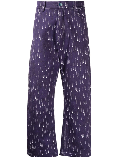 Shop Pierre-louis Mascia Raindrop-print Cropped Jeans In Violett