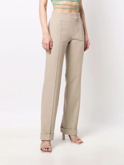 Jacquemus La Pant Textured Wide-leg High-rise Linen Trousers In Nude