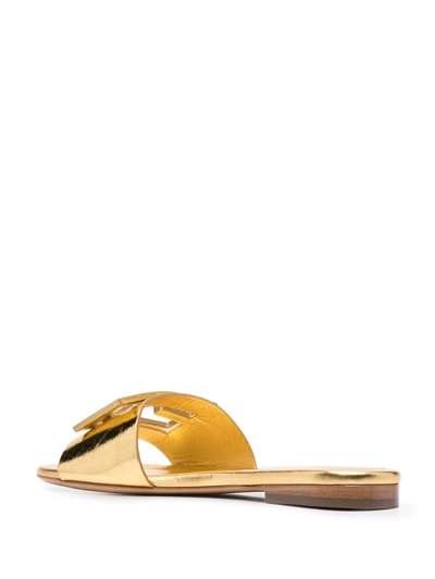 Shop Fendi Ff Logo Plaque Sandals In Gelb