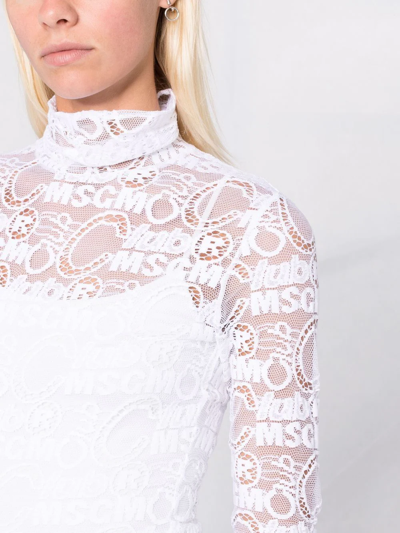 Shop Msgm Logo Mesh Roll-neck Top In White