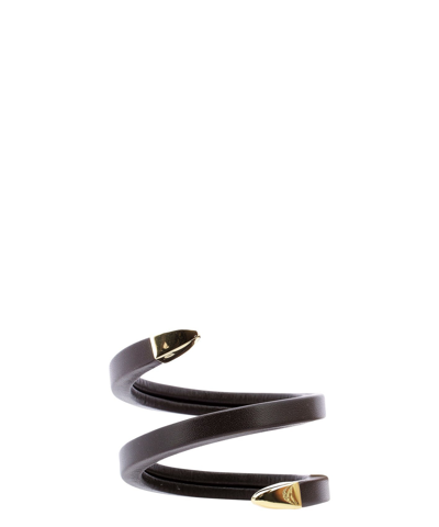 Shop Bottega Veneta Spiral Leather Bracelet In Brown