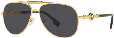 Shop Versace Dark Grey Pilot Unisex Sunglasses Ve2236 100287 59 In Dark / Grey
