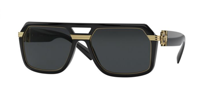 Shop Versace Dark Grey Geometric Mens Sunglasses Ve4399 Gb1/87 58 In Black,grey