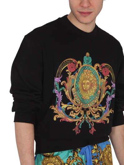 Shop Versace Jeans Couture Printed Sweatshirt With Logo In Black