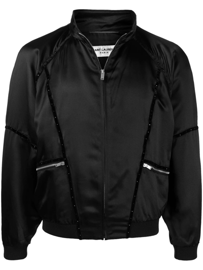 Shop Saint Laurent Teddy 80s Zip Bomber Jacket In Black