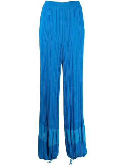 Shop Stella Mccartney Colour-block Ribbed-knit Straight-leg Track Pants In Blue