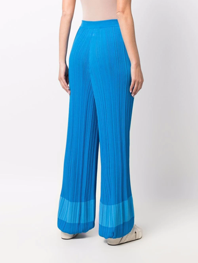 Shop Stella Mccartney Colour-block Ribbed-knit Straight-leg Track Pants In Blue