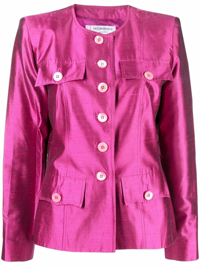 Pre-owned Saint Laurent 单排扣真丝夹克（2000年代典藏款） In Pink