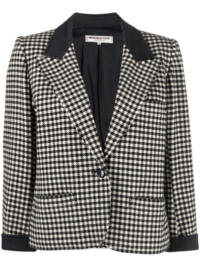 Pre-owned Saint Laurent 2000s Houndstooth-pattern Single-breasted Blazer In Black