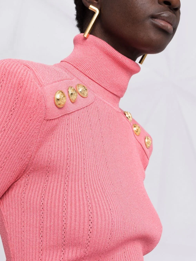 Shop Balmain Roll-neck Knit Jumper In Pink